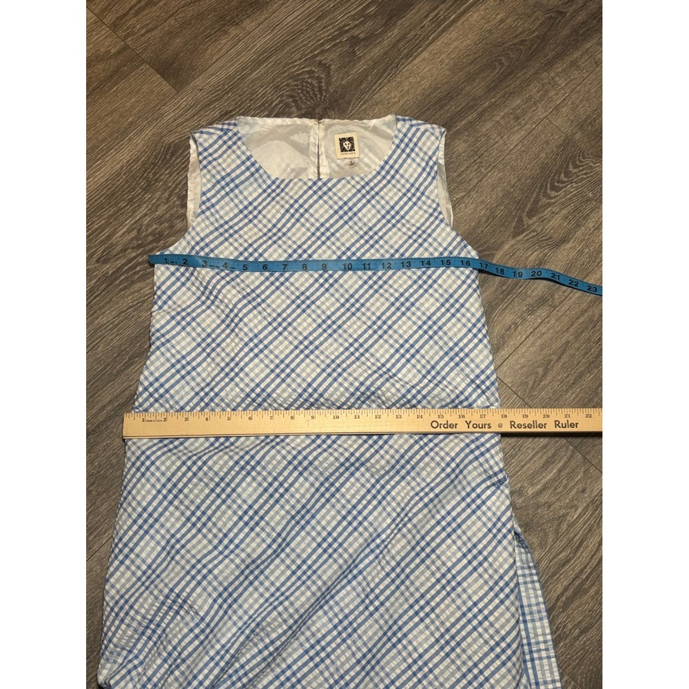 Anne Klein Seersucker Midi Dress Size 6 - Blue and White Gingham Style w/ Sash - Picture 6 of 14